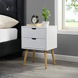 Device Bas with BROWN ART SHOPPEE 2-Drawer End Side Table With Drawer&Solid Wood Legs,Bedside Table For Bedrooms,Mid-Century Modern Drawer Storage Cabinet For Bedroom&Living Room Furniture(White)