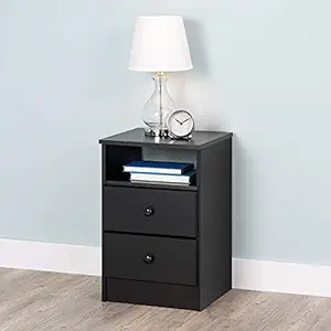 UNITEK FURNITURE Sheesham Wood Night Stand Bedside End Table with 2 Drawers Furniture for Bedroom (Black Finish)