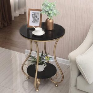 Brown Art Shoppee Farmhouse Accent Coffee Table Simple Modern Bedside Cabinet Small Round Table Engineer Top Metal Table Living Room Sofa (White & Gold Finish) (Golden & Black)