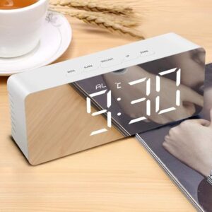 Raawan Digital Alarm Clock Table Clock for Students, Home, Office, Bedside Smart Timepiece for Heavy Sleepers, Automatic Sensor,Time,Date &Temperature, Alarm Clock for Bedroom 5 (MIROR Clock)